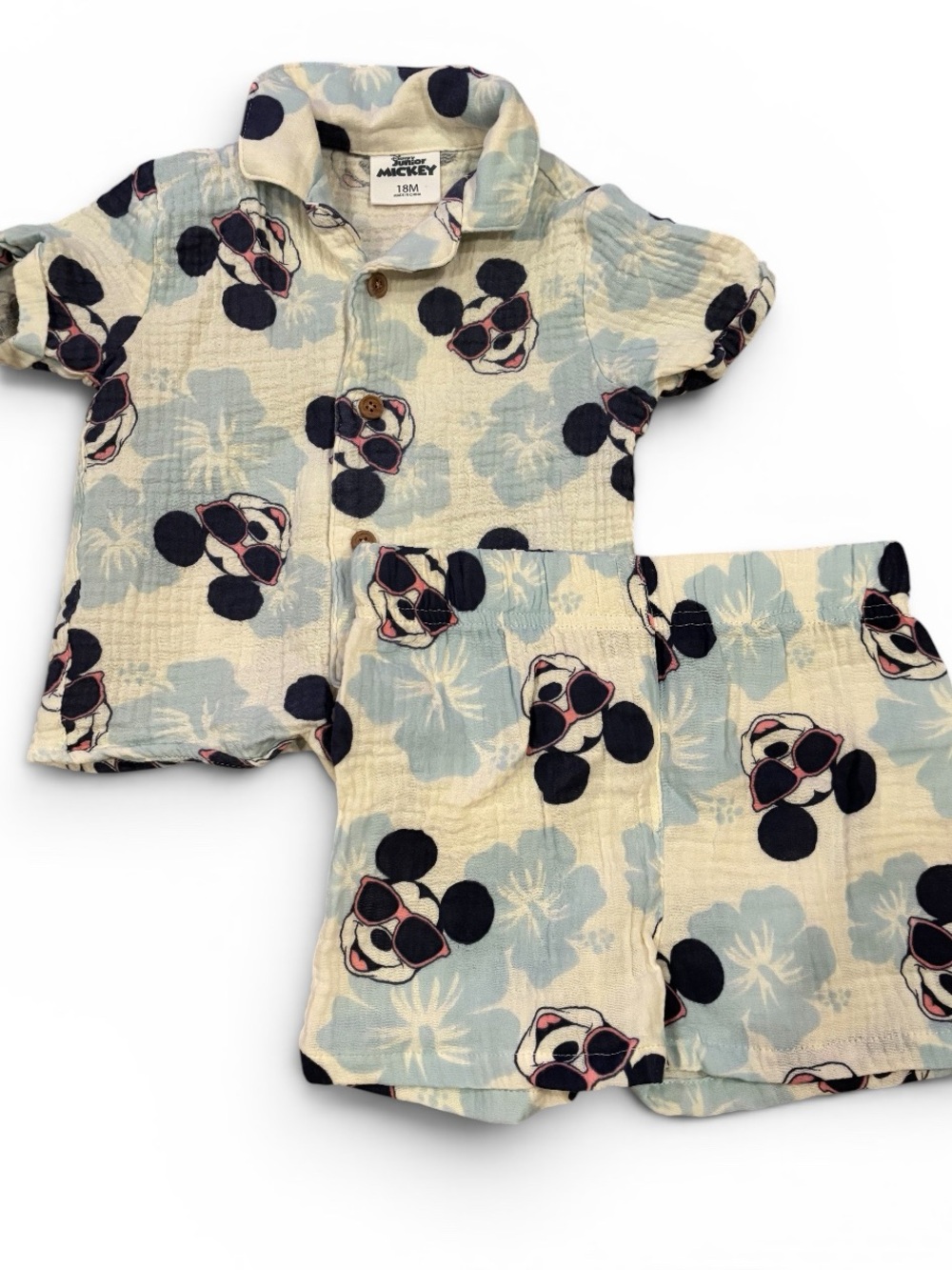 🎉 (18m) Disney Junior Mickey Mouse Tropical Hawaiian Muslin Gauze 2-Piece Set